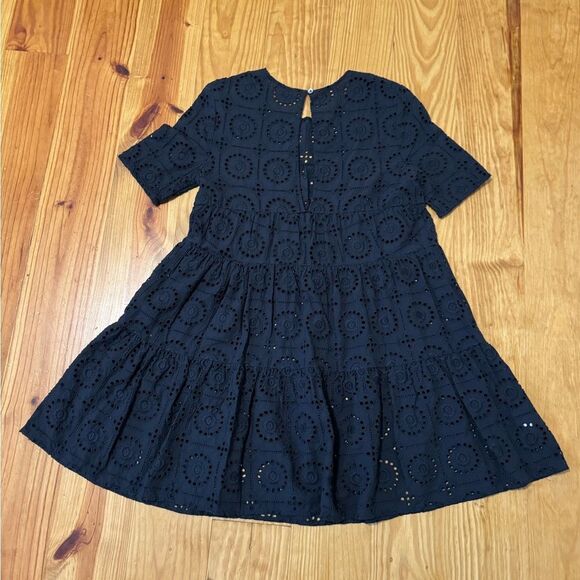 Staud Hyacinth Embroidered Eyelet Babydoll Mini Dress Black Short Sleeve SIZE SM - Picture 11 of 11